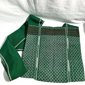 Handmade Vintage Handwoven Green and White Cotton Textile Crossbody Bag